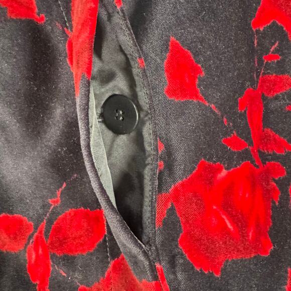 Talbots Women's Black And Red 100% Cotton Floral Velvet Blazer Jacket Size 2P - Picture 2 of 6